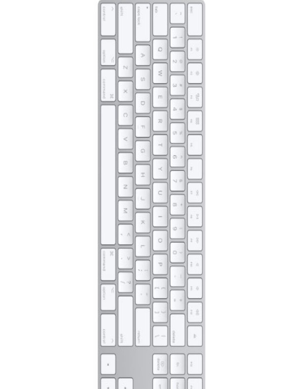 Apple Magic Wireless Keyboard w/Numeric Pad, Silver Aluminum (White Keys), A1843